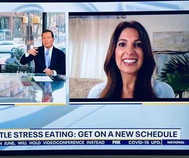 Nyree Dardarian, MS, chatting with the hosts of Philadelphia Fox29 about stress eating during a pandemic